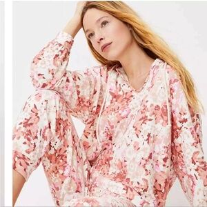 Lou & Grey In Bloom Terry Jogger set with hoodie in Pink and Cream Floral-Medium